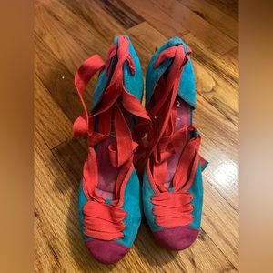 Jeffrey Campbell multi colored suede lace up platform sandals size 10.